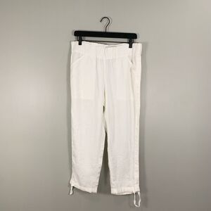 J Jill Purejill linen white linen elastic waist cropped pants size medium